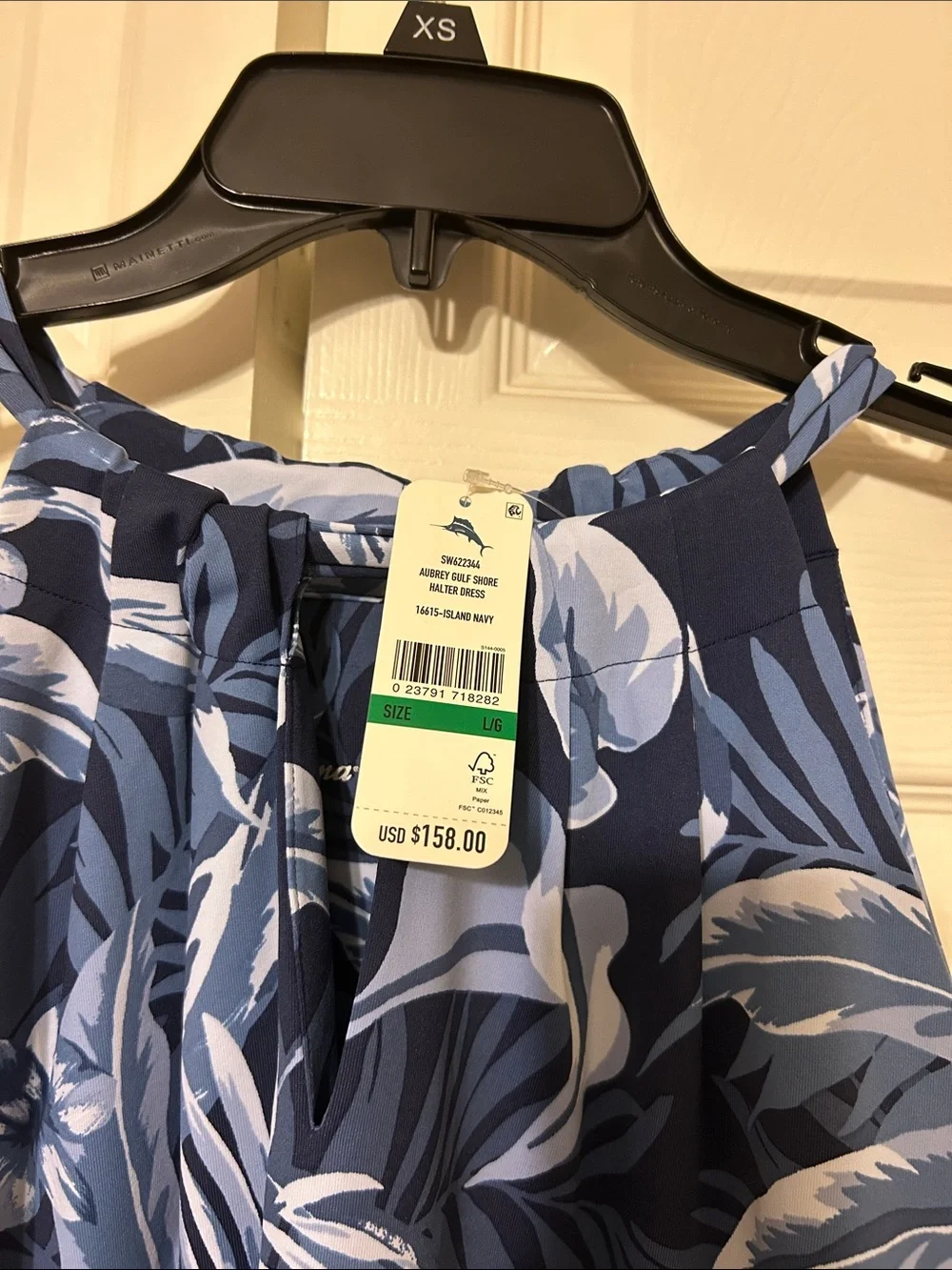 Tommy Bahama Blue and Light Blue Tropical Print Halter Dress - Picture 2 of 5